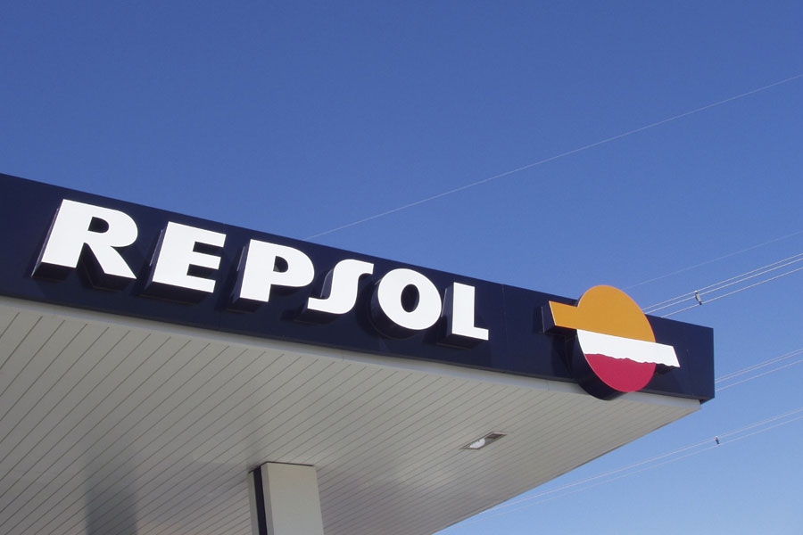 Image of a Repsol sign on a petrol station.