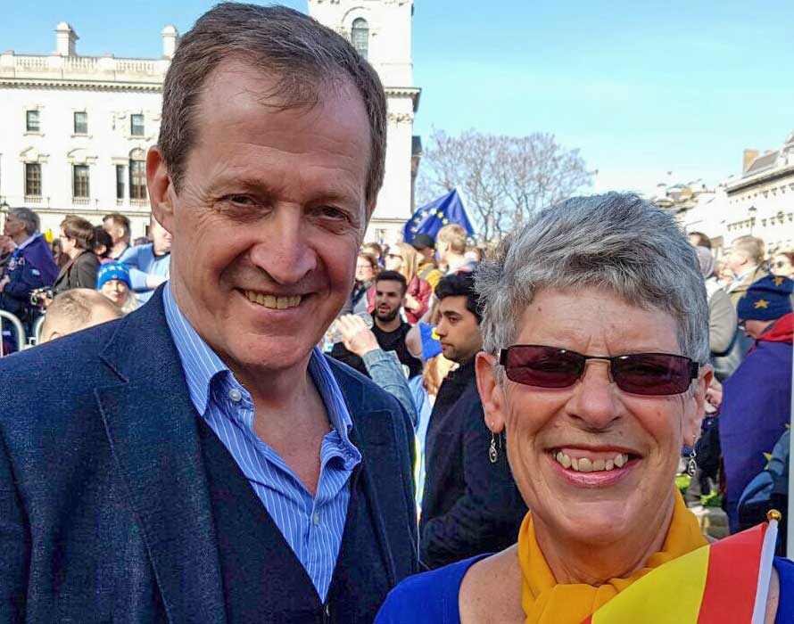 Chair of Bremain in Spain, Sue Wilson, with Alastair Campbell