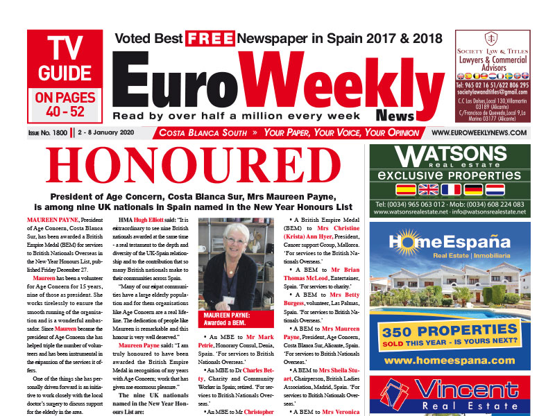 Euro Weekly News - Costa Blanca South 2 - 8 January 2020 Issue 1800