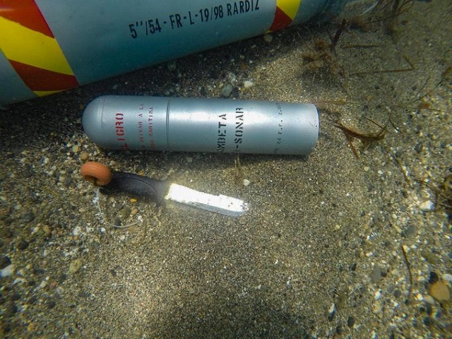 Spanish Navy - Anti-sonar weapon pulled from sea just off Roquetas beach