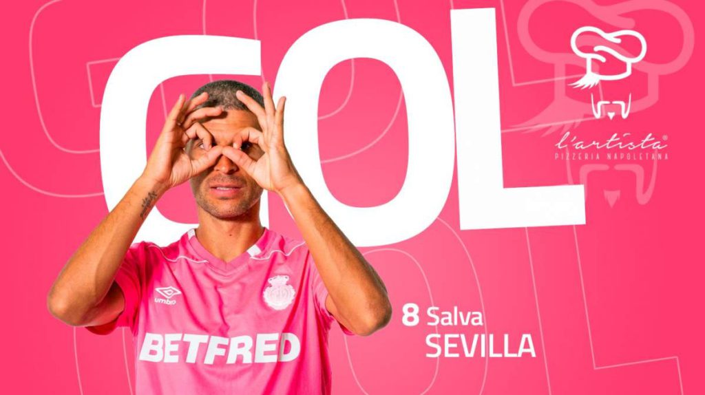 In the pink - goal scorer Salva Sevilla