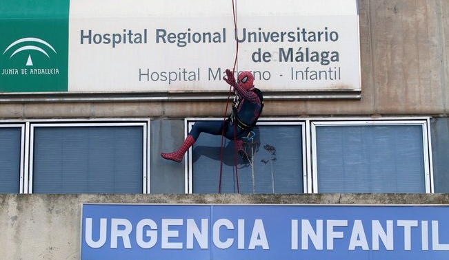 Spiderman scales Malaga hospital