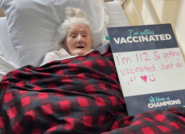 'Just do it' ! - Sharp-Witted 112-Year-Old Woman Cracks Joke With Son, 84, As She Gets Covid Jab
