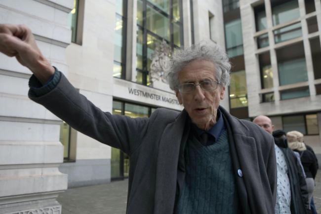 Piers Corbyn Marched Away From Protest In Handcuffs