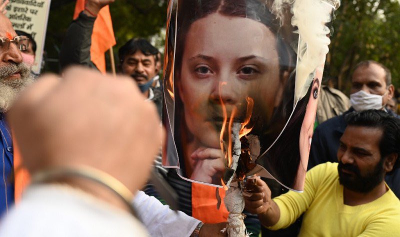 Greta Thunberg and Rihanna Pictures Torched by Delhi Protestors