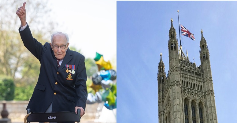 Flags Flown At Half Mast As Britain Prepares for Captain Sir Tom Moore's Funeral