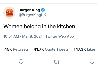 Fast Food Giants Under Fire For 'Women Belong in the Kitchen' Tweet on International Women's Day