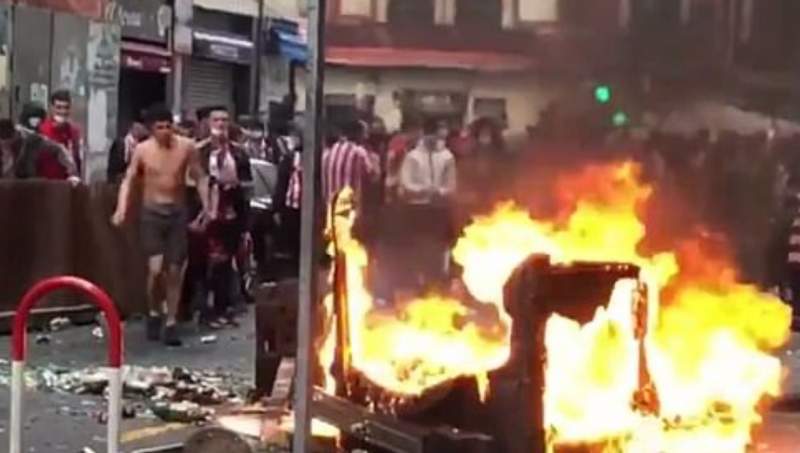 Athletic Bilbao Fans And Police Clash In The Street