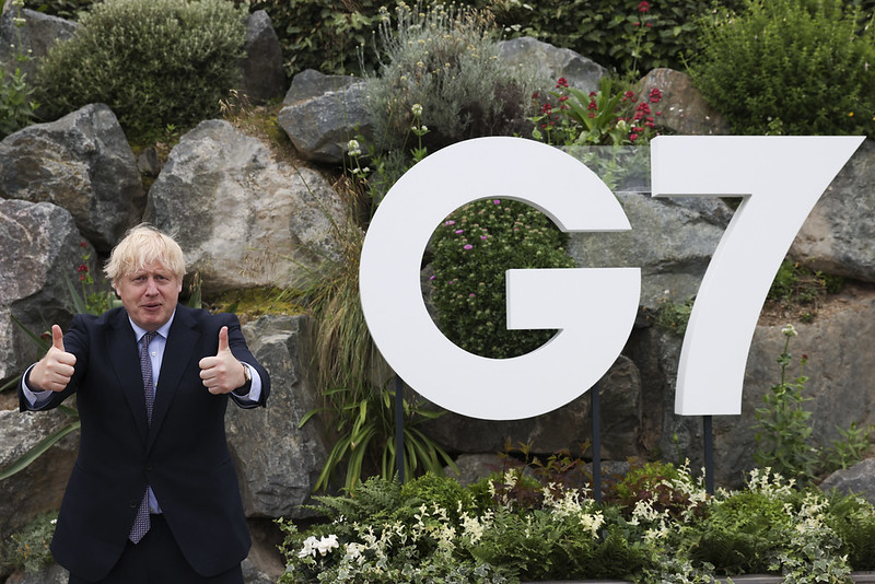 Boris Johnson getting ready for opening of the G7 meeting