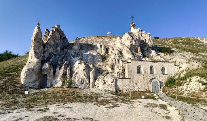 The Russian monastery carved out of a chalk mountain