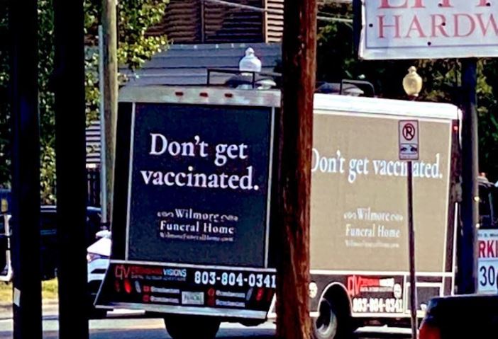 'Funeral home' sponsors advert urging people not to get vaccinated