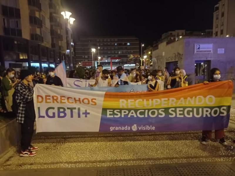 Protesters gather in the streets of Granada over recent homophobic and transphobic attacks