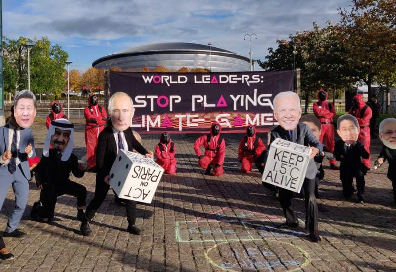 Activists address world leaders in Squid Game themed protest at COP26