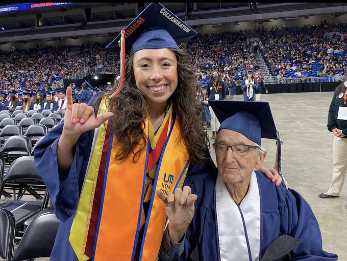 87-year-old man and granddaughter graduate from university on the same day