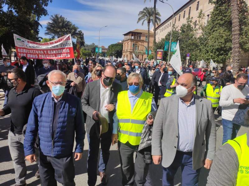 Orihuela's mayor Emilio Bascuñana backs pro-agriculture demonstration in Murcia