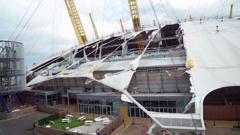 Weather watchers and bathers branded stupid as London’s O2 ripped open