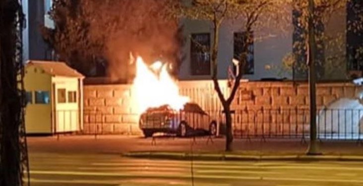 WATCH: Flaming car crashes into the Russian Embassy in Bucharest