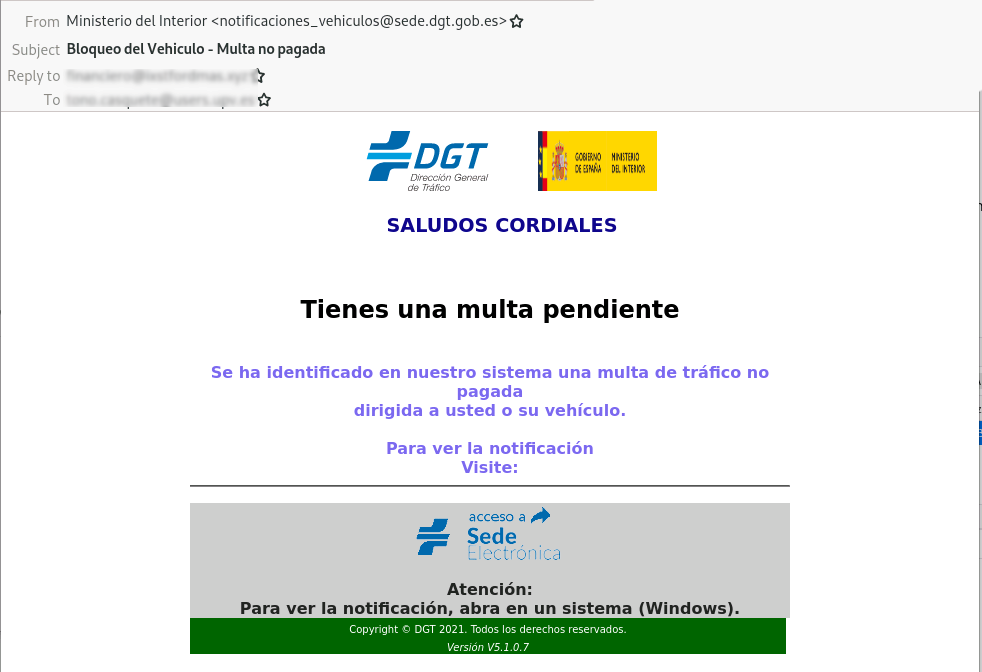Beware: Spain warns of scam DGT email