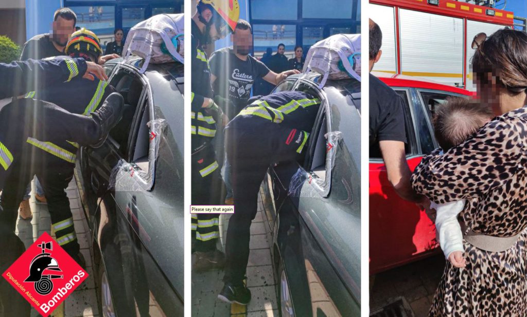 Firefighters rescue a young baby trapped inside a car in Spain