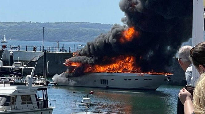 Spectacular blaze as £6 million superyacht catches fire