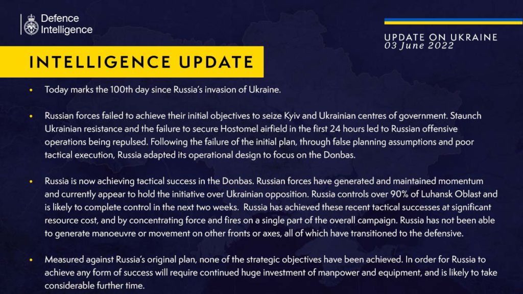 Day 100: British MoD reveals latest Defence Intelligence update on Ukraine crisis