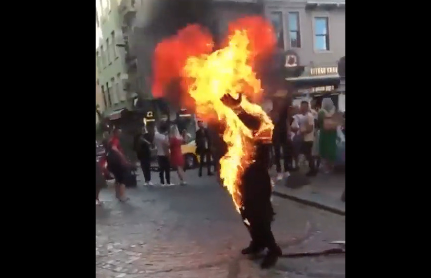 Shocking footage shows moment man set himself on fire in Istanbul, Turkey