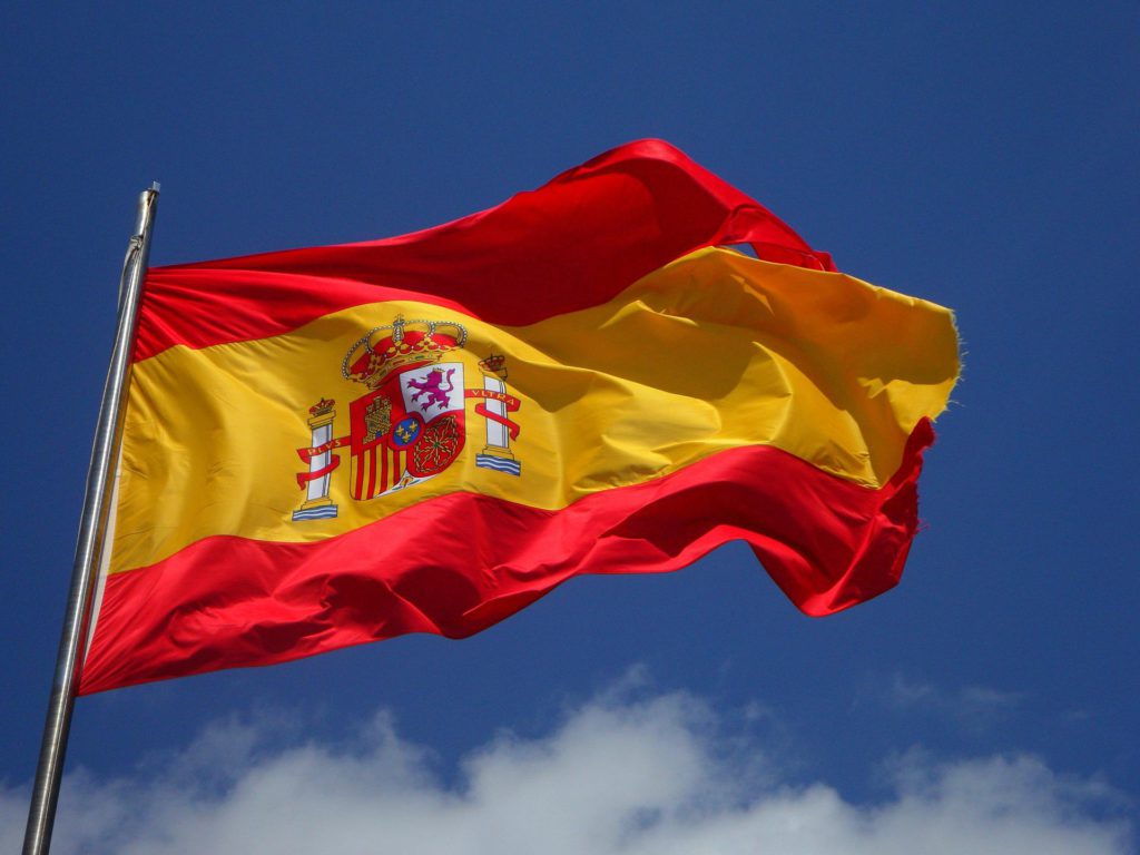 Spanish flag blowing in the wind