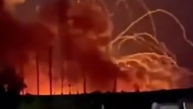 WATCH: Ammunition warehouse catches fire in Belgorod region of Russia