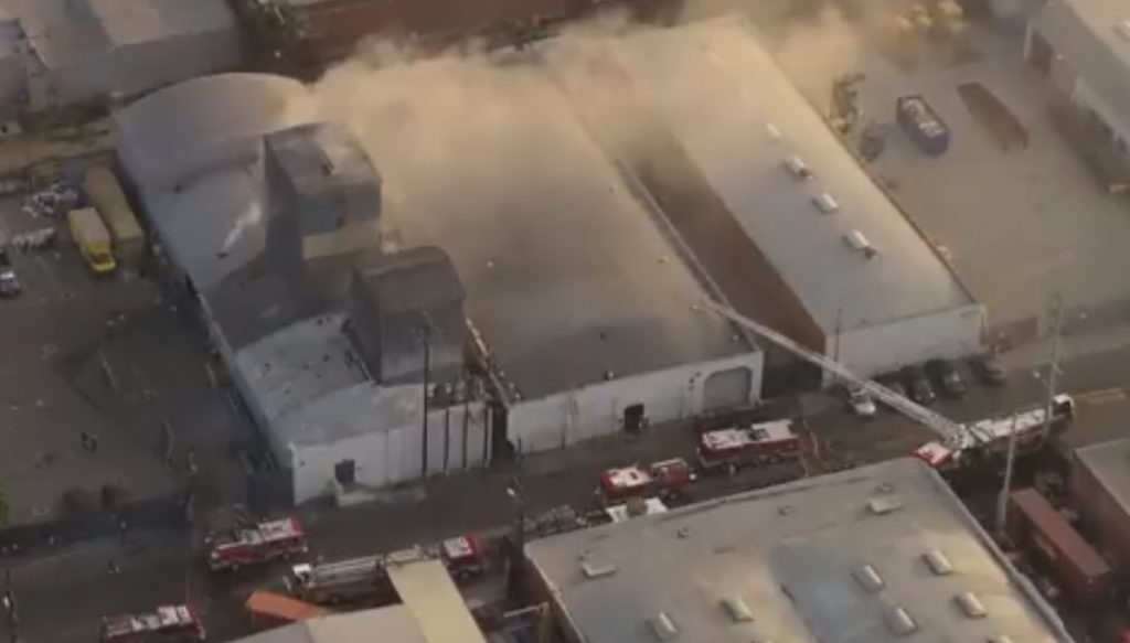 BREAKING: Huge fire breaks out at a marijuana growery and commercial building in South LA (USA)