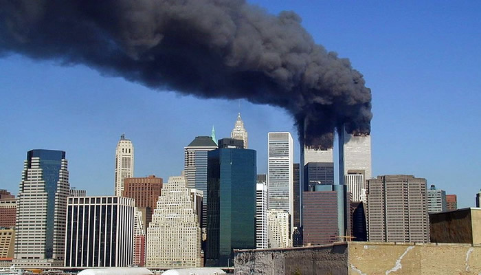 Image of the terrorist attack on the Twin Towers on September 11, 2001.