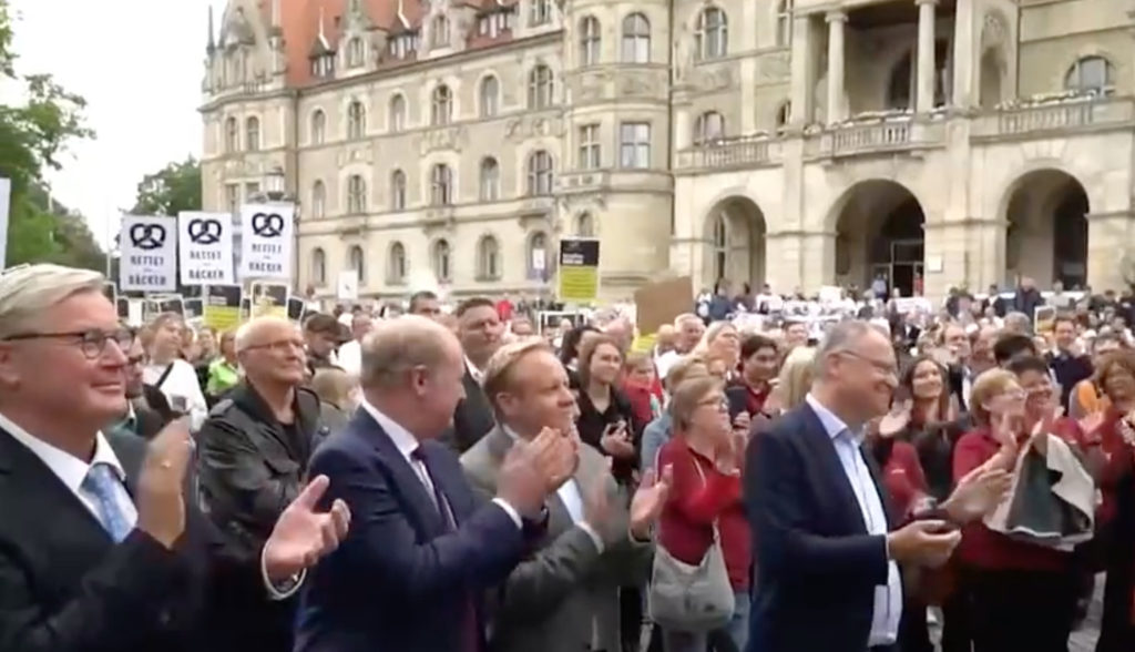 WATCH: Bakers protest against rising electricity prices in Hannover Germany