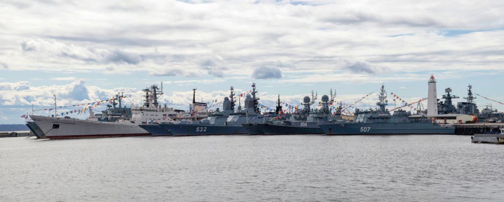 Russian ships of the Baltic Fleet conduct air defence exercise
