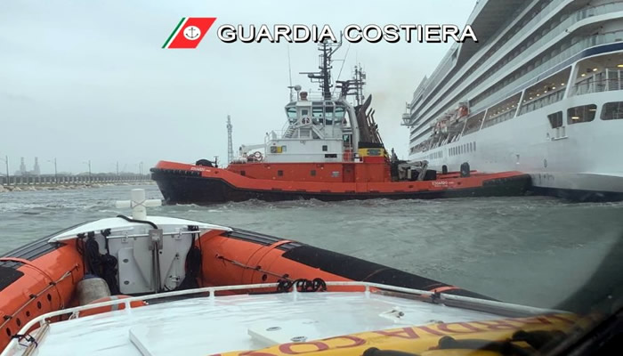 Cruise ship full of passengers breaks free of its mooring and drifts out of Ravenna Port in Italy