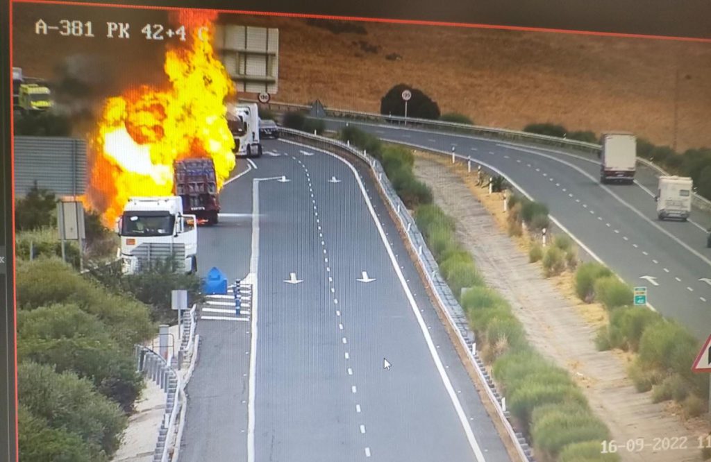 Vehicle transporting butane catches fire cutting off Spain's A-381 motorway in both directions