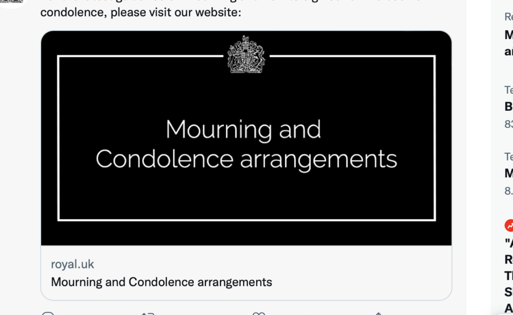 The Royal Family reveal official Mourning and Condolence arrangements for The Queen