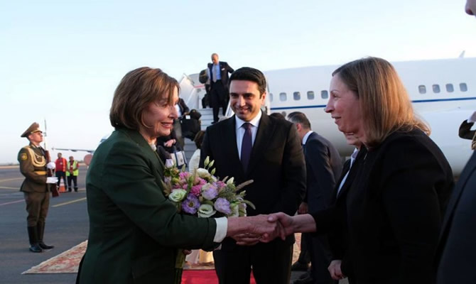 Nancy Pelosi, the US Speaker of the House arrives in Yerevan, Armenia