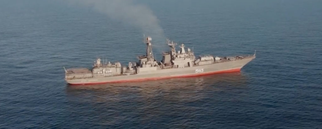WATCH: Russian destroyer Marshal Shaposhnikov practices submarine destruction and artillery firing