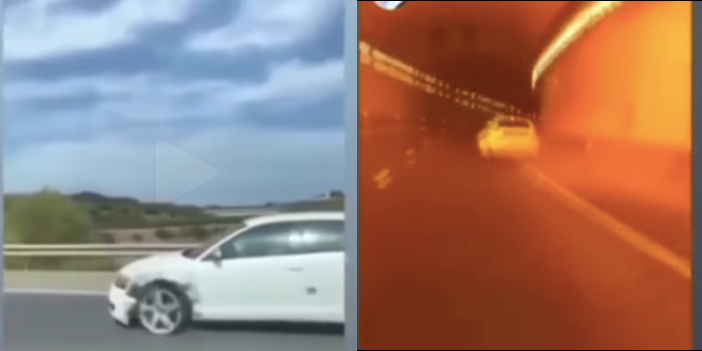 Shocking video shows swerving Audi driving with tyre blowout on A-7