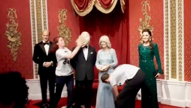 Just Stop Oil activists arrested in Madame Tussaud's after smearing waxwork of King Charles III with cake