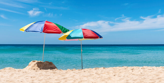 Image of beach umbrellas in Spain.