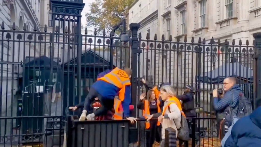 WATCH: Video shows Just Stop Oil protesters storm Downing Street by scaling gates