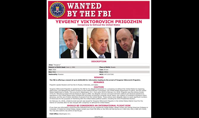 Wagner Group boss Prigozhin mocks FBI offering a reward for his arrest