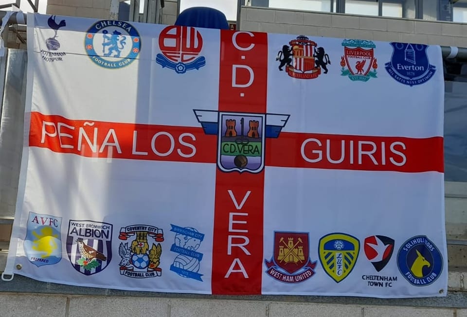 Peña Los Guiris supporters' club cheer on CD Vera (Almeria) football team