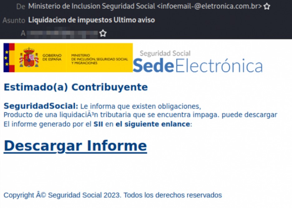 Estafa por correo electrónico España se hace pasar por una máquina de lesiones de la seguridad social