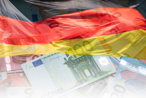German flag with euro notes