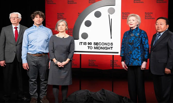 Doomsday Clock officially reset to a time of 90 seconds to midnight