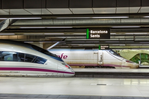Image of AVE trains in Barcelona.