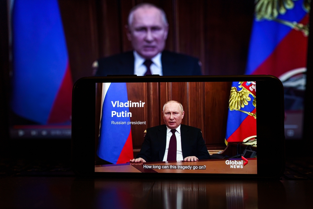 Putin blames US for Ukrainian crisis in speech in Moscow today