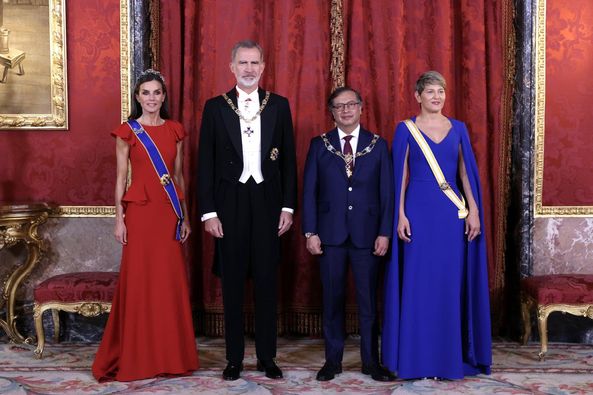 The King and Queen of Spain with the President of Colombia and his wife during a state visit to Madrid.