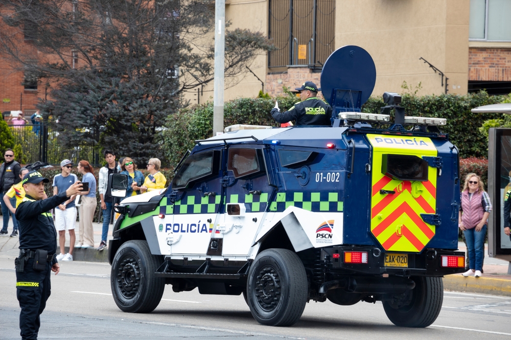 Police armoured car in Bogota, Columbia